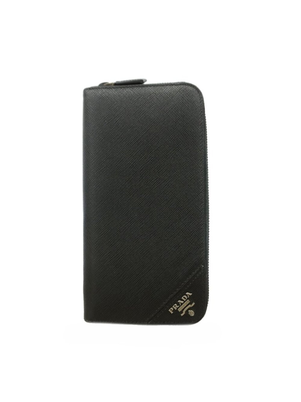 Prada Wallet Saffiano Metal Leather Black Silver
